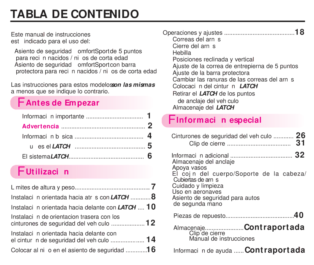 Graco ISPC099BA instruction manual Tabla DE Contenido, FAntes de Empezar, Informaci n especial 