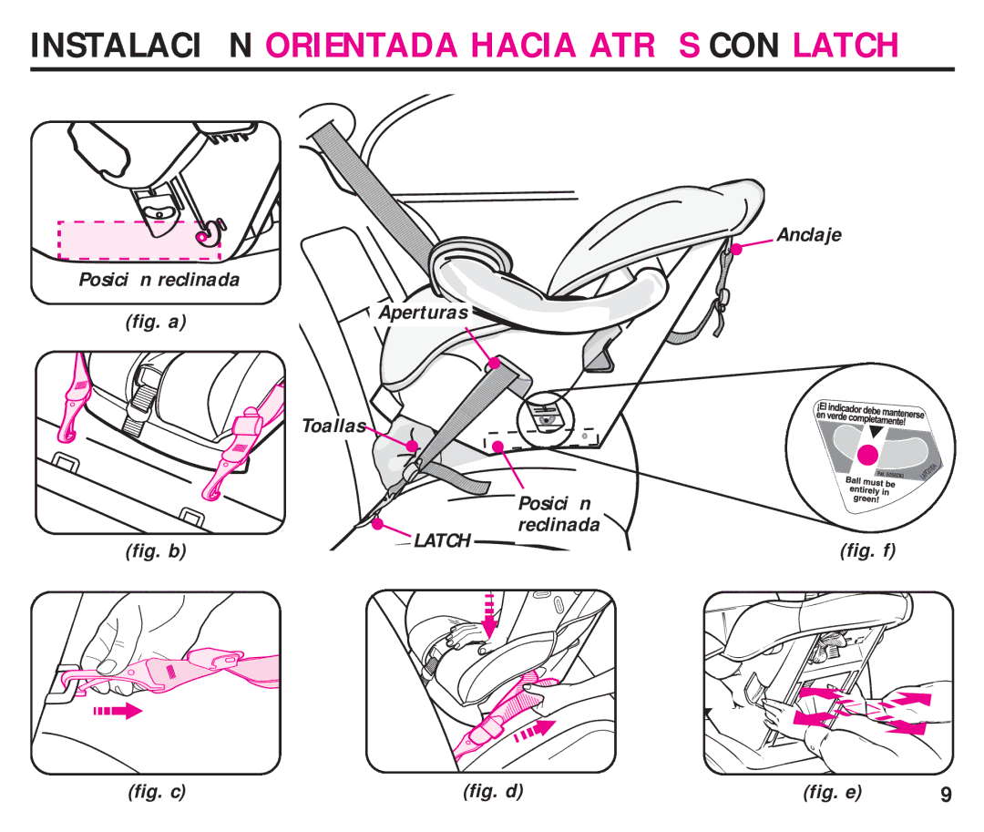 Graco ISPC099BA instruction manual Anclaje Posici n reclinada, Fig. a Aperturas Toallas Posici n reclinada 