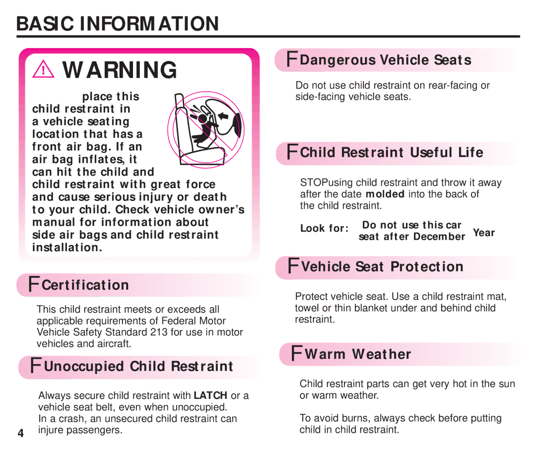 Graco ISPC099BA instruction manual Basic Information 