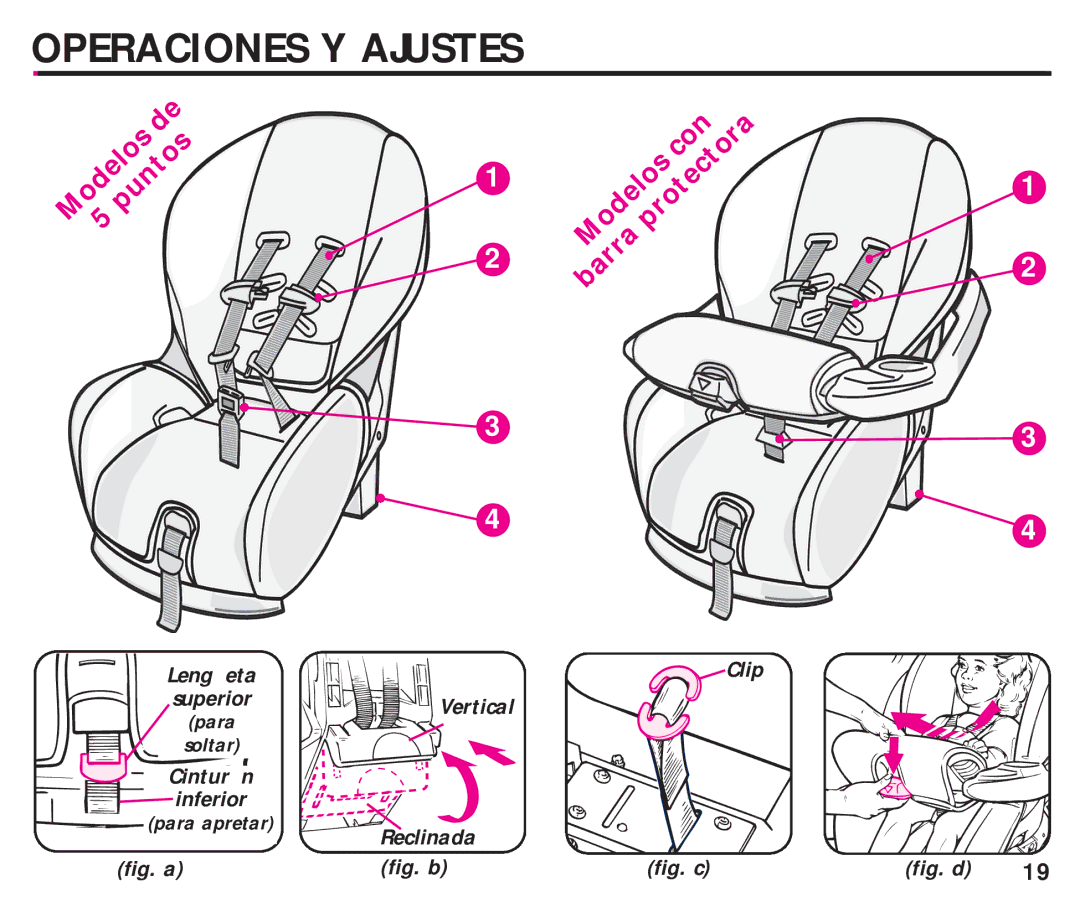 Graco ISPC099BA instruction manual Leng eta Clip, Cintur n Inferior, Reclinada 