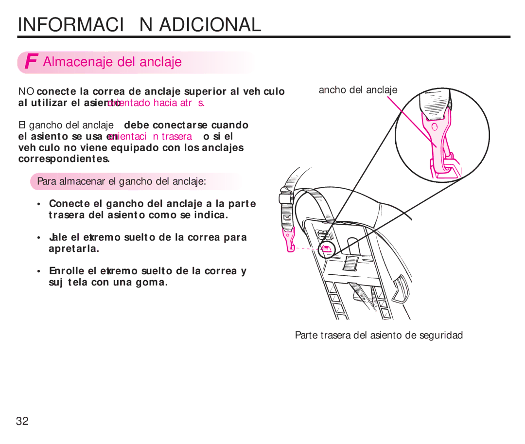 Graco ISPC099BA Informaci N Adicional, Almacenaje del anclaje, Ancho del anclaje Parte trasera del asiento de seguridad 