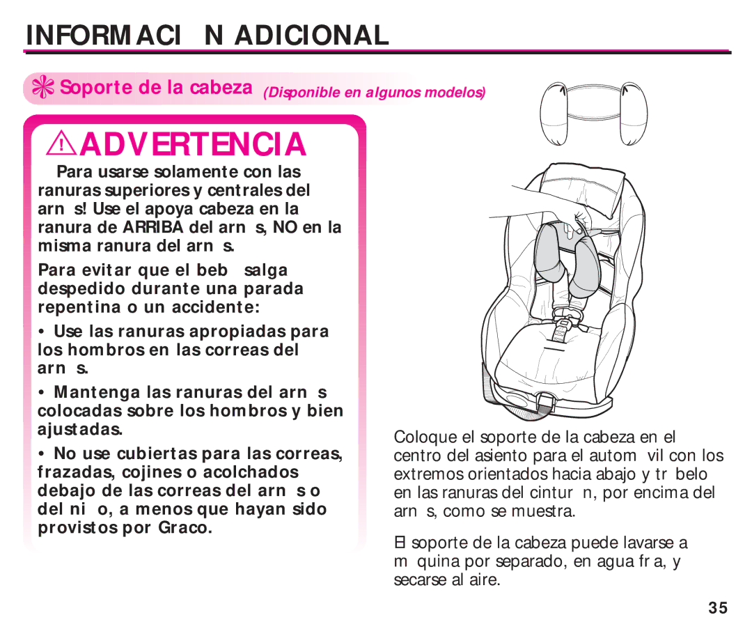 Graco ISPC099BA instruction manual Soporte de la cabeza 