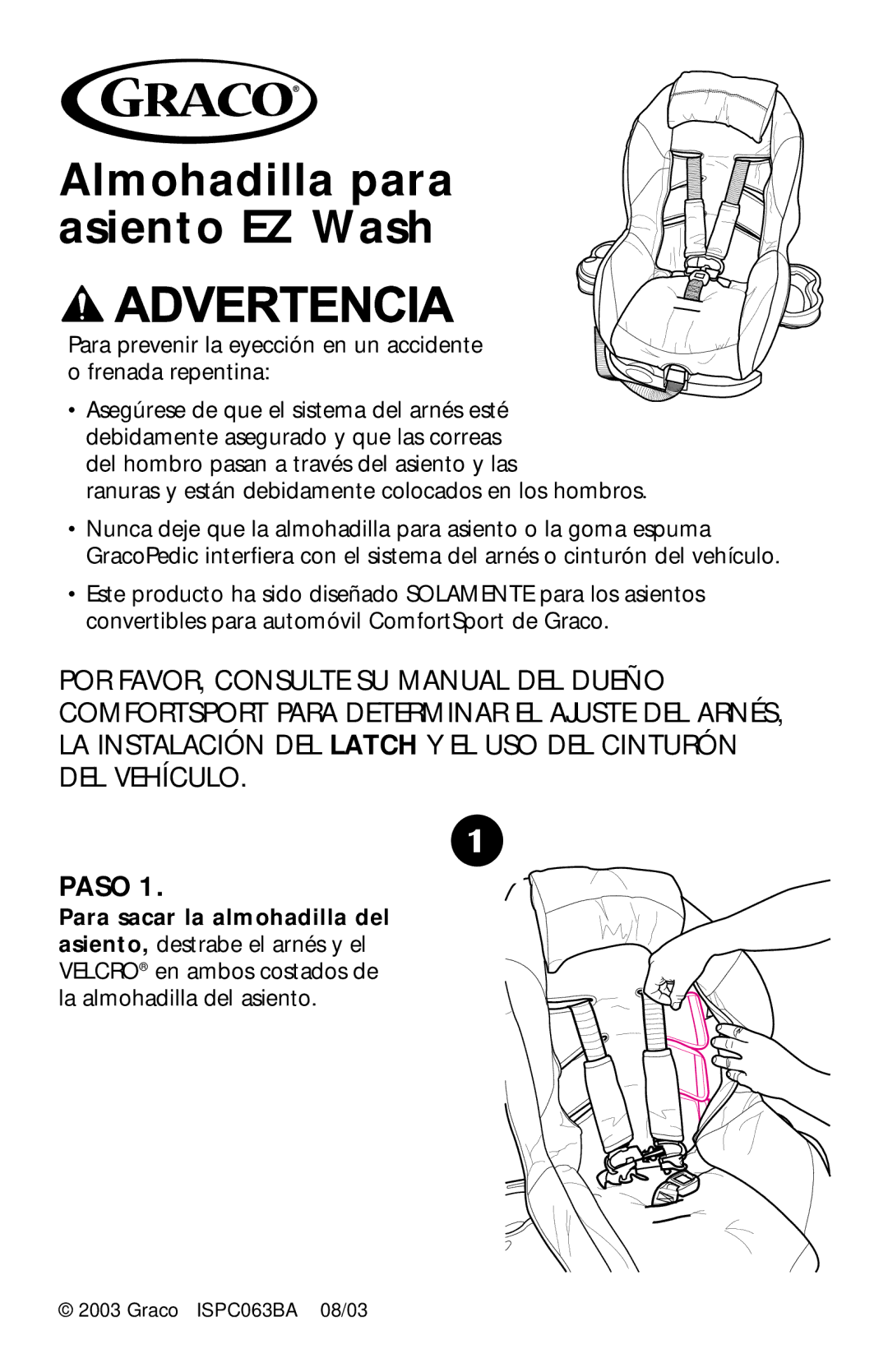 Graco ISPC099BA instruction manual Almohadilla para asiento EZ Wash 