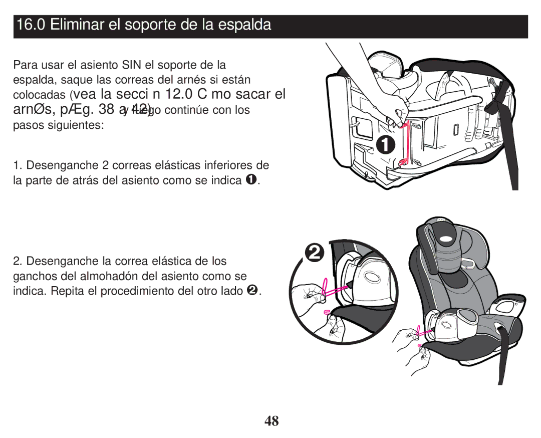 Graco ISPC110BB, PD101777C, 1753283, 3-in 1 Car owner manual Eliminar el soporte de la espalda 