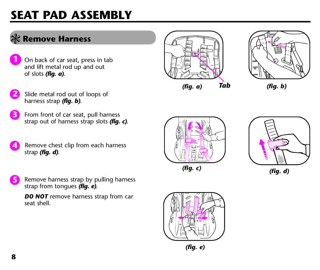 Graco ISPC116BA instruction manual Seat PAD Assembly, Remove Harness 