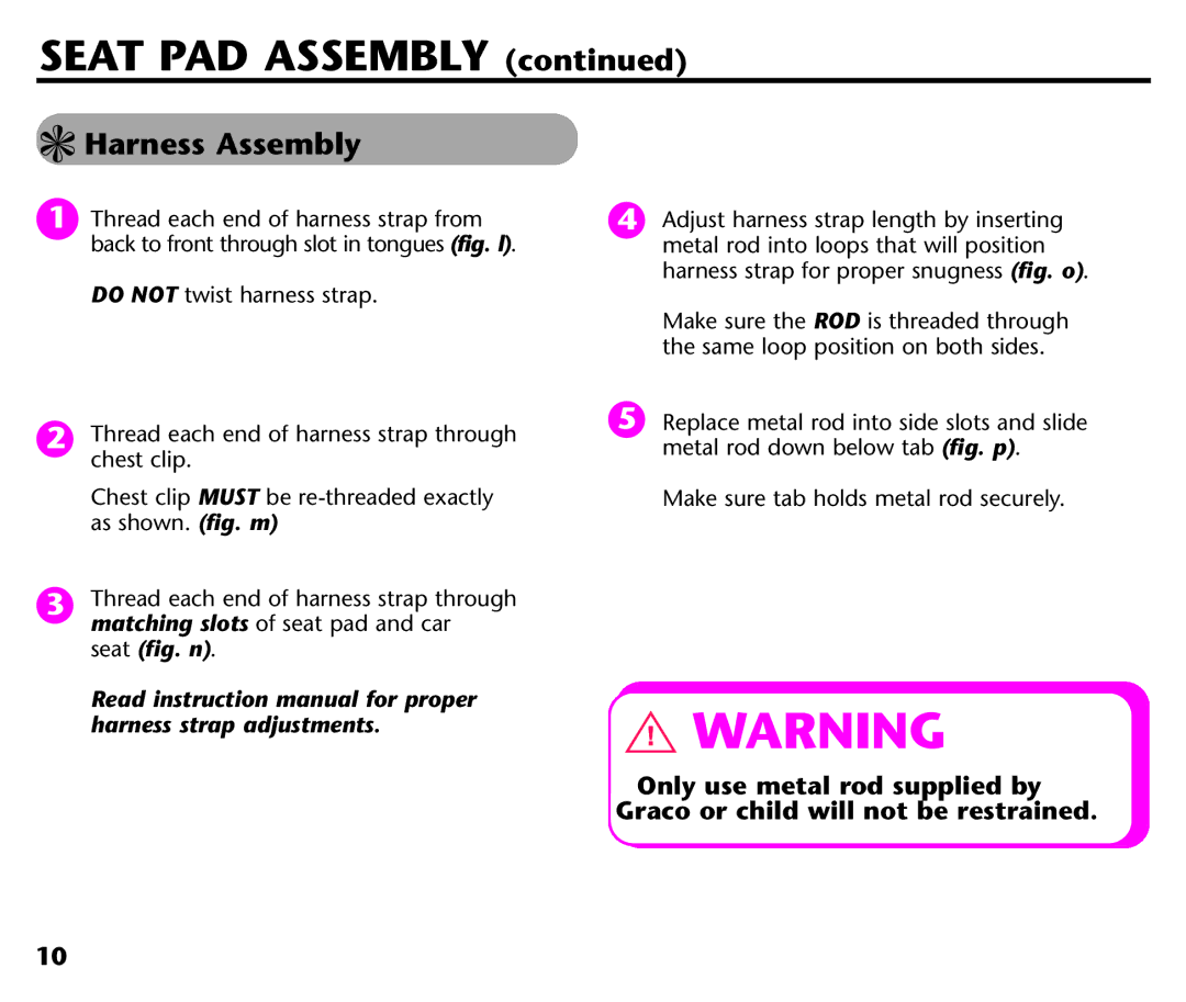 Graco ISPC116BA instruction manual Harness Assembly, Seat fig. n 