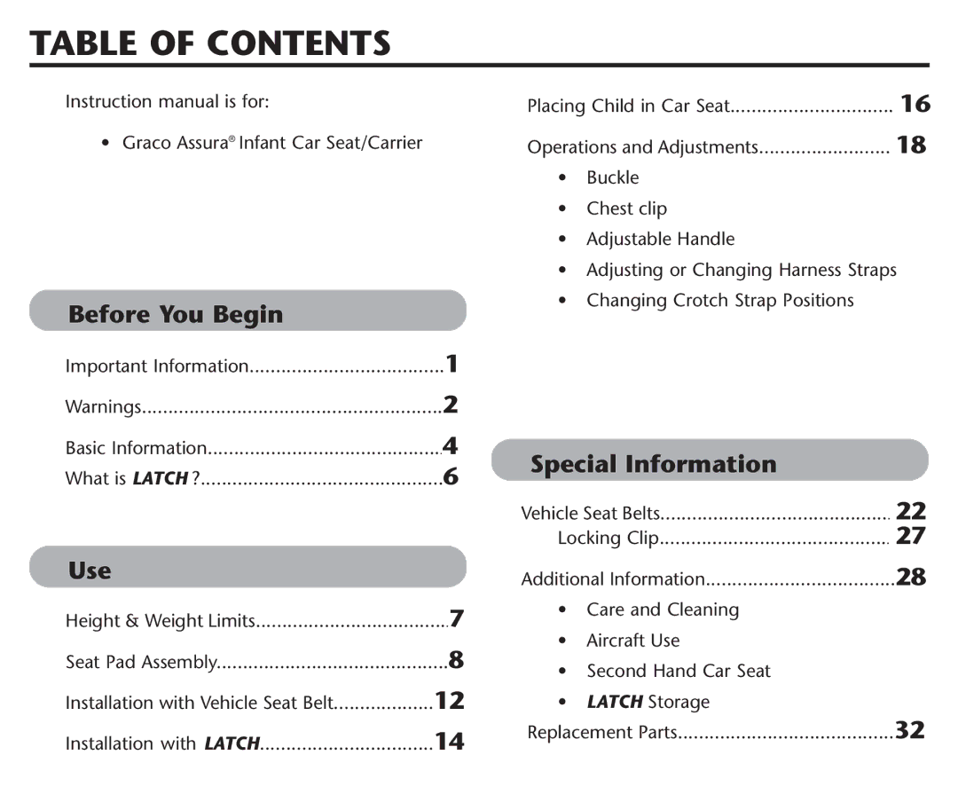 Graco ISPC116BA instruction manual Table of Contents 