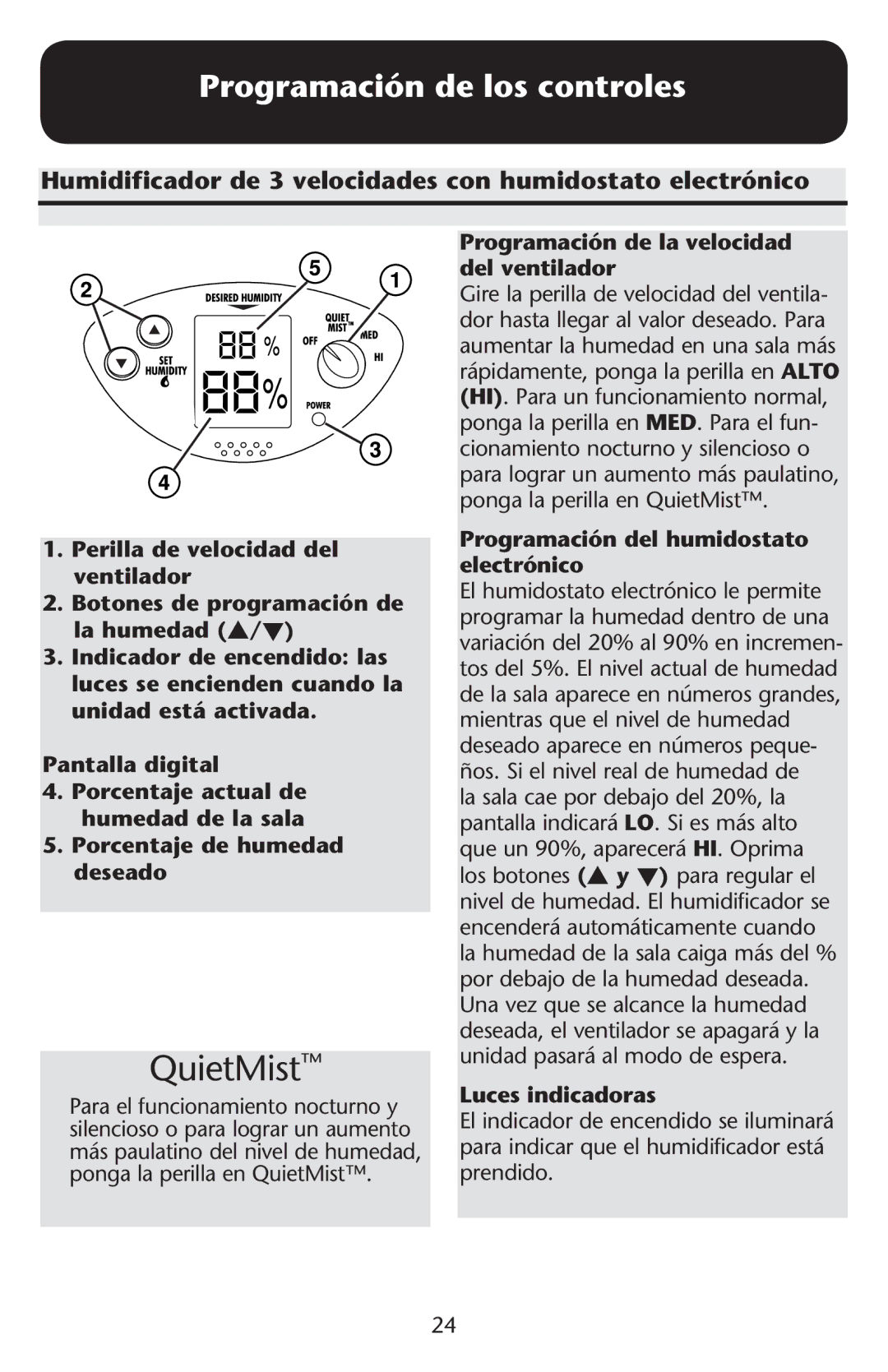 Graco ISPD023AB owner manual Programación de los controles, Programación de la velocidad del ventilador, Luces indicadoras 