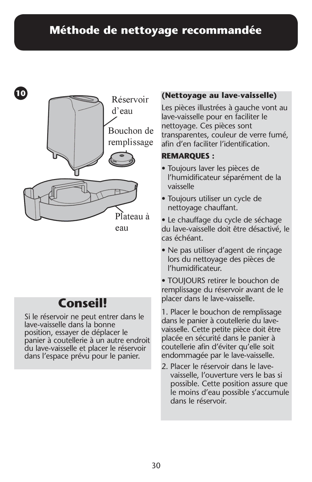 Graco ISPD023AB owner manual Méthode de nettoyage recommandée, Nettoyage au lave-vaisselle, Remarques 