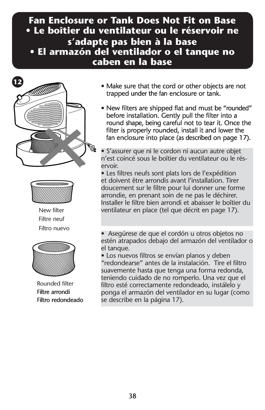 Graco ISPD023AB owner manual Fan Enclosure or Tank Does Not Fit on Base, • Le boîtier du ventilateur ou le réservoir ne 
