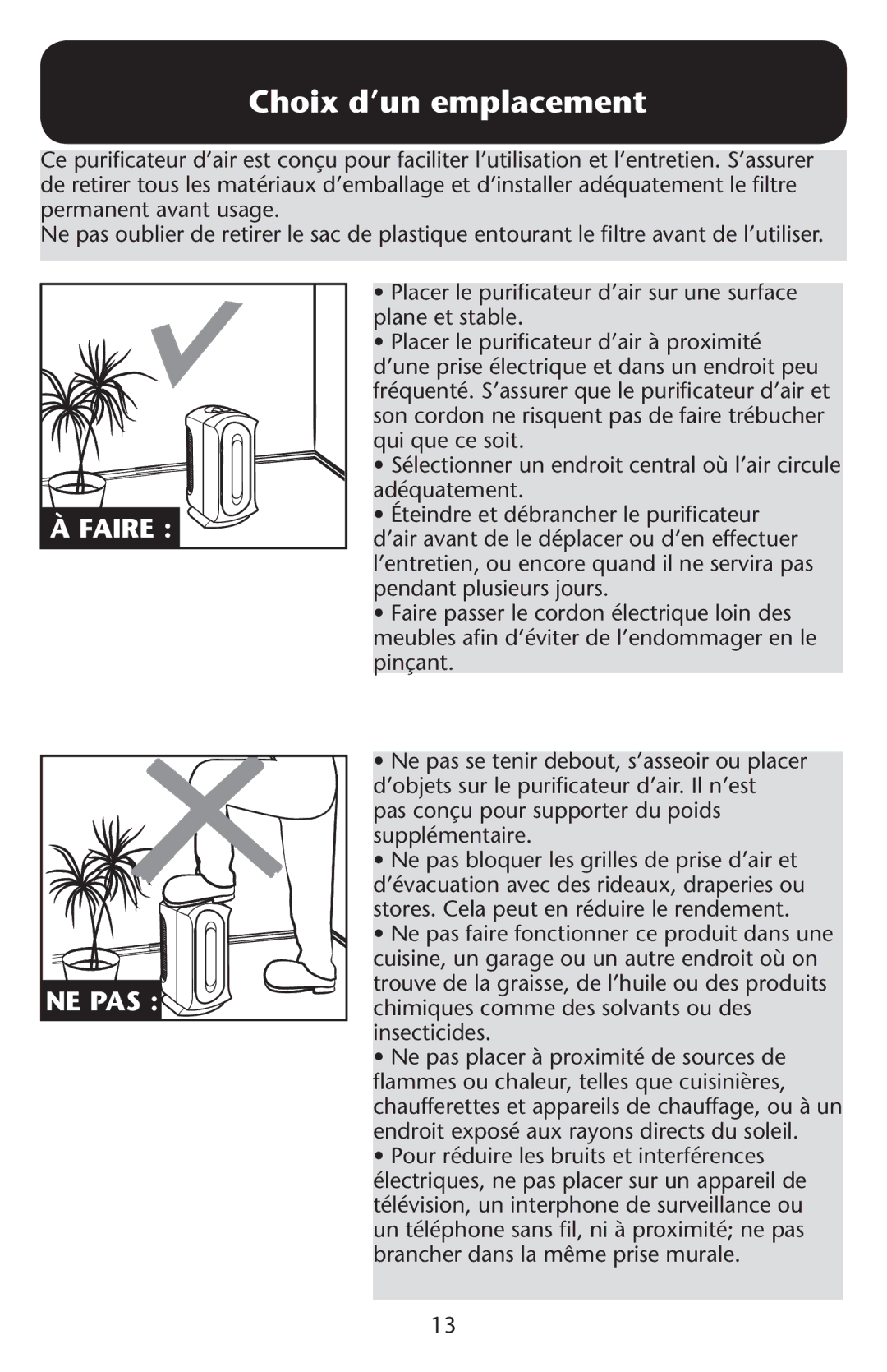 Graco ISPD024AB owner manual Choix d’un emplacement, Faire 