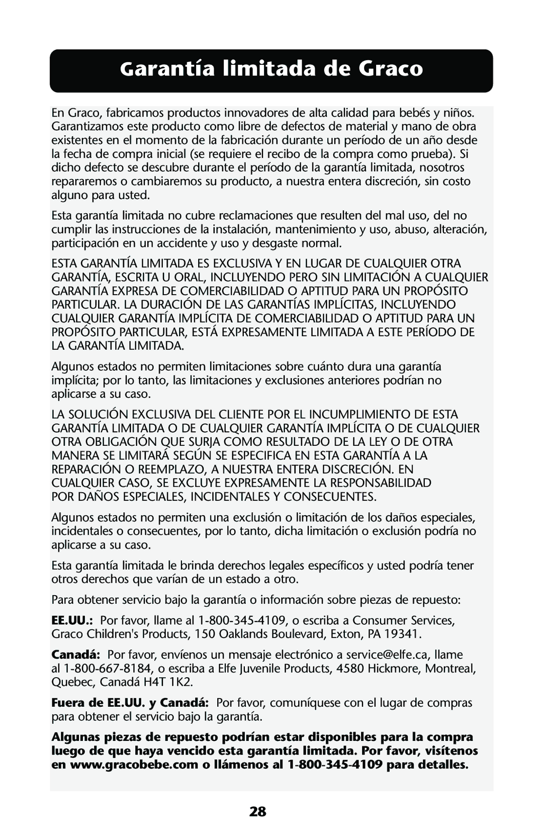 Graco ISPE007AC manual Garantía limitada de Graco 