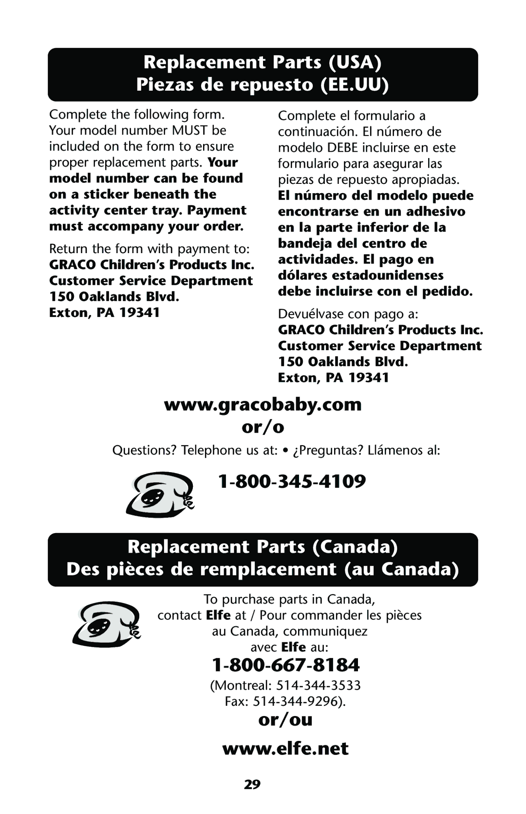 Graco ISPE007AC manual Replacement Parts USA Piezas de repuesto EE.UU, Or/ou 