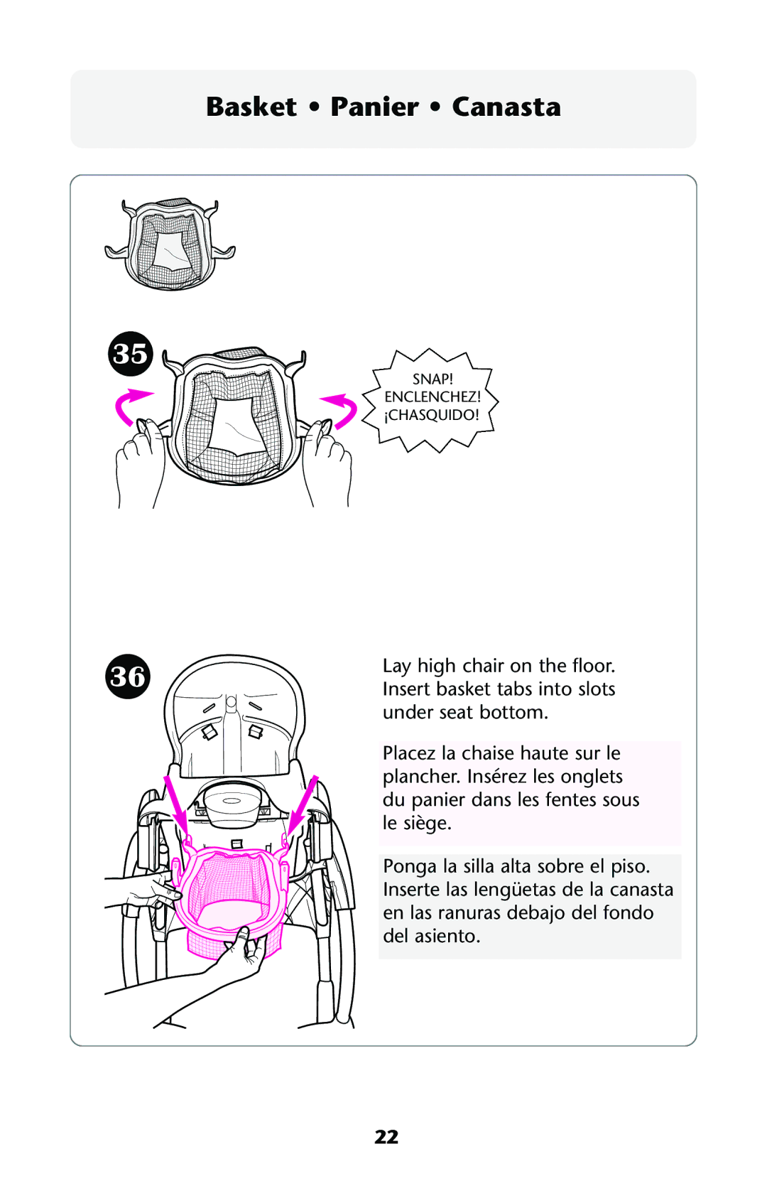 Graco ISPH013AB 05/05 owner manual Basket Panier Canasta 