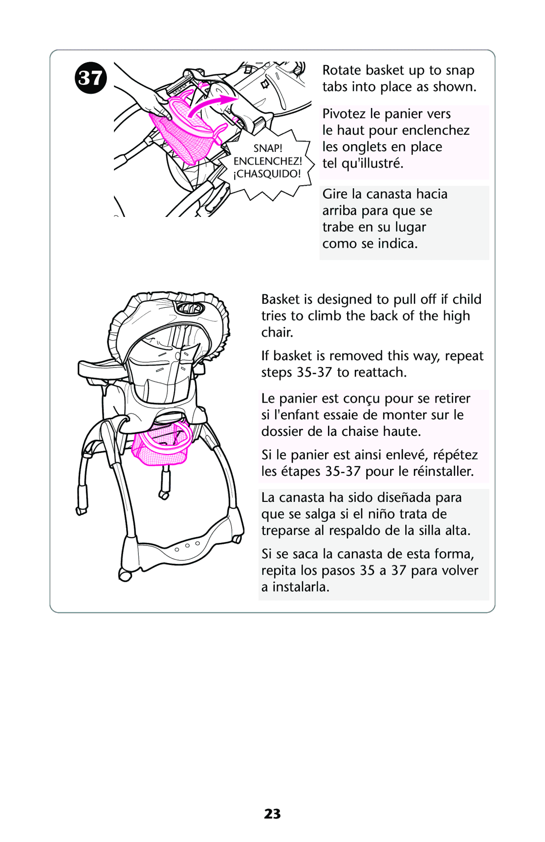 Graco ISPH013AB 05/05 owner manual Snap Enclenchez ¡CHASQUIDO 