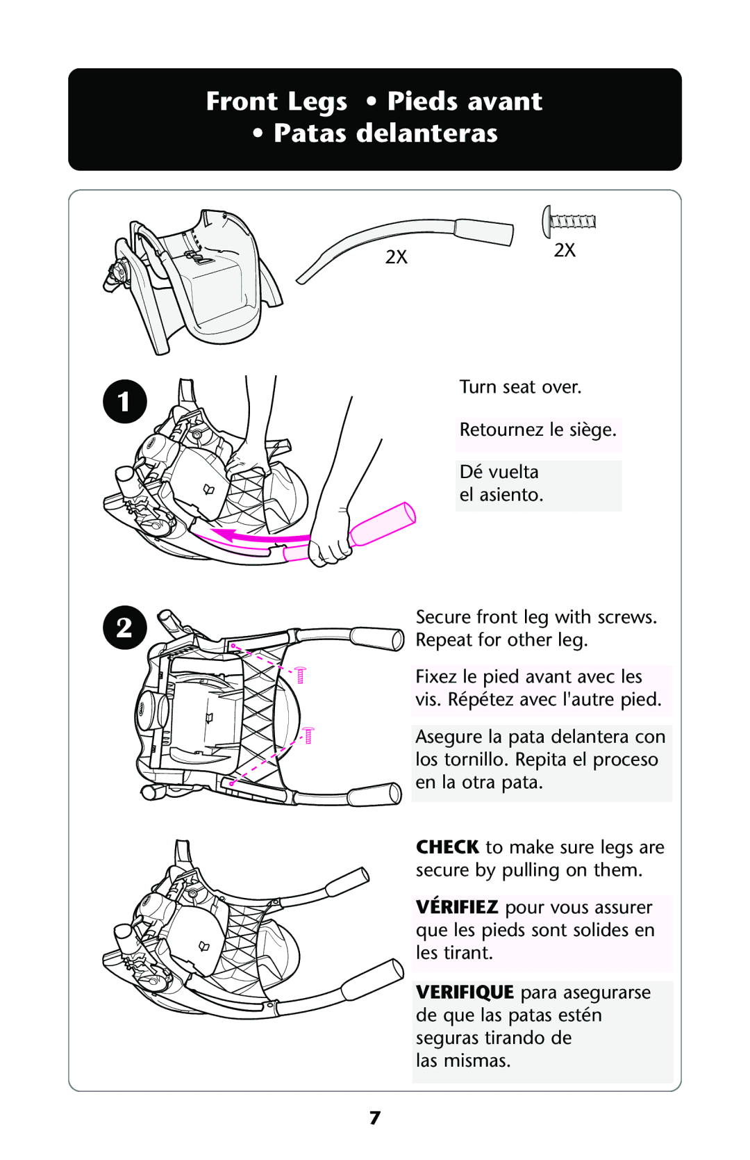 Graco ISPH013AB 05/05 owner manual Front Legs Pieds avant Patas delanteras 