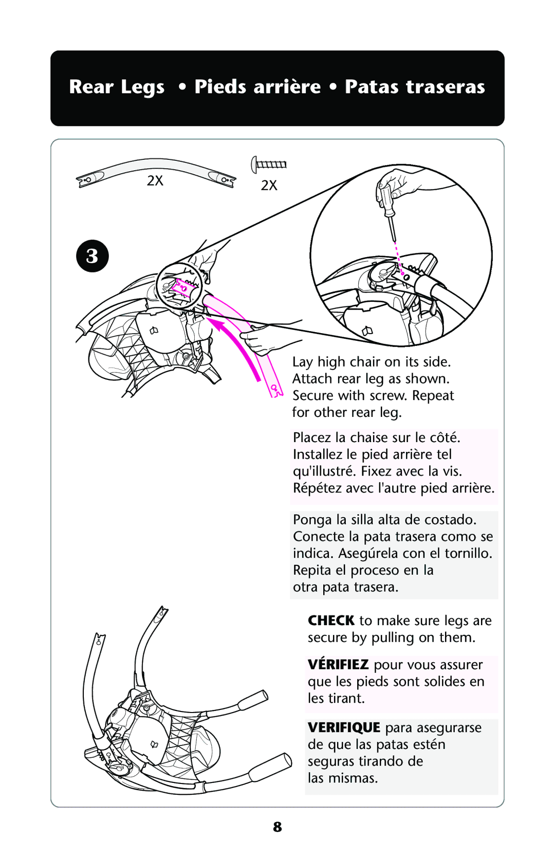 Graco ISPH013AB 05/05 owner manual Rear Legs Pieds arrière Patas traseras 