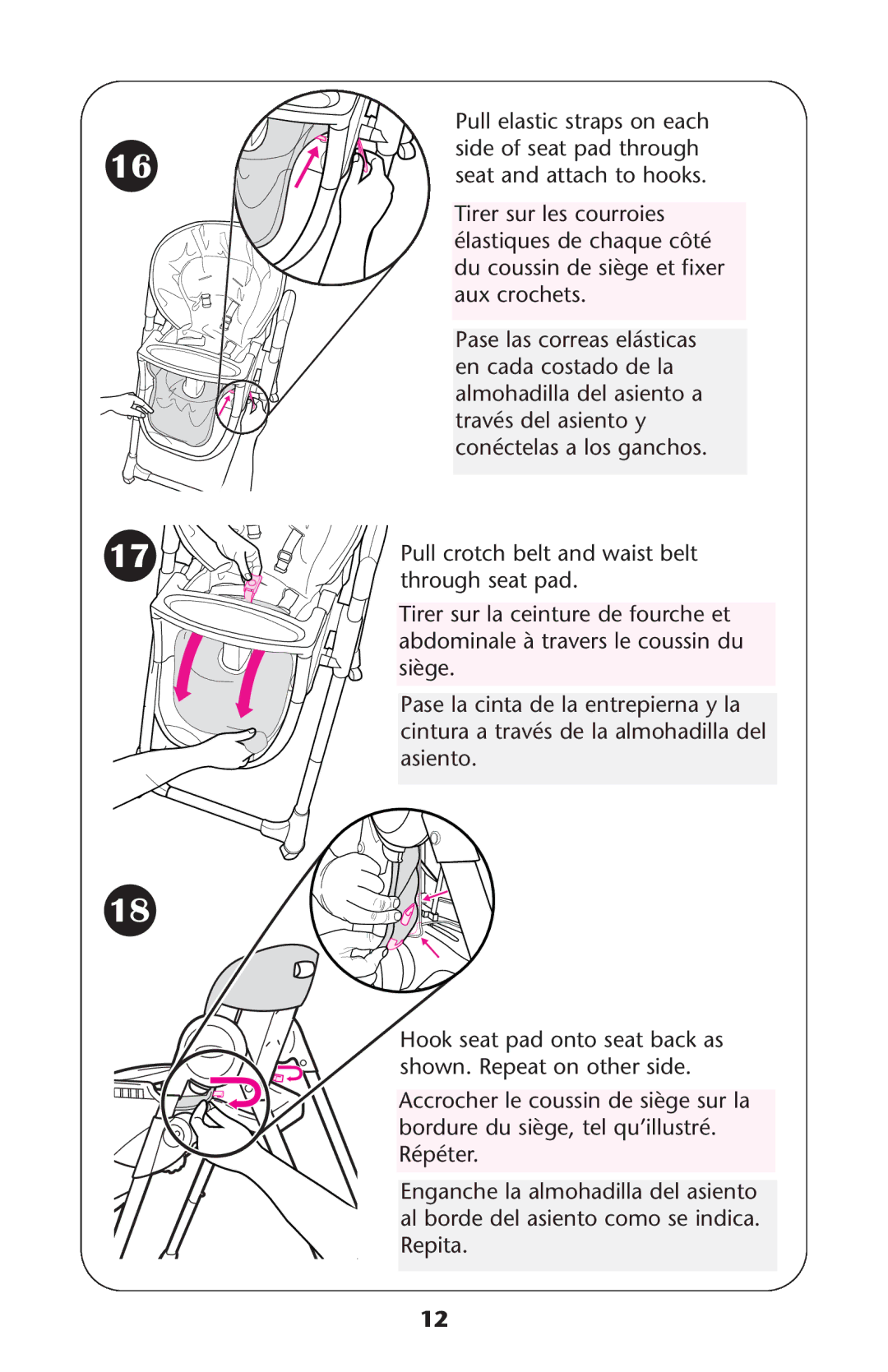 Graco ISPH016AD, 1762138 owner manual Side of seat pad through 