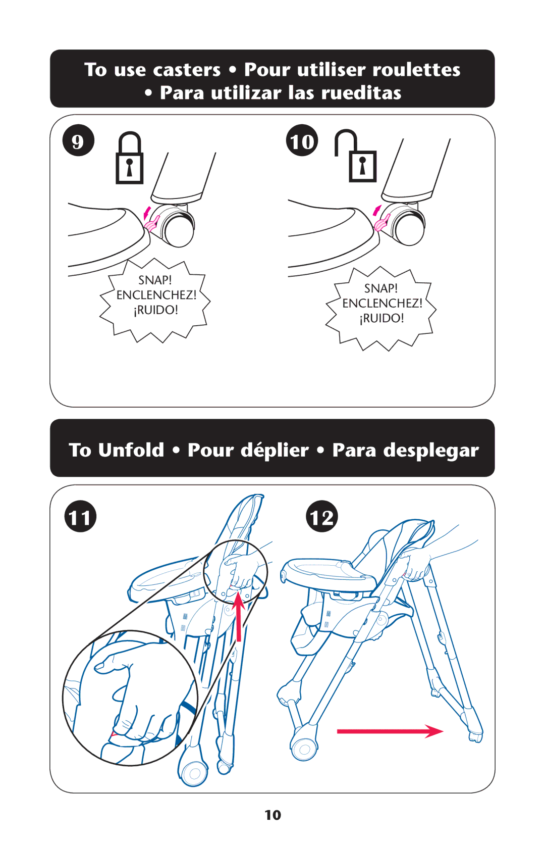 Graco ISPH039AC 4/10 manual Ee Ef, To Unfold Pour déplier Para desplegar 