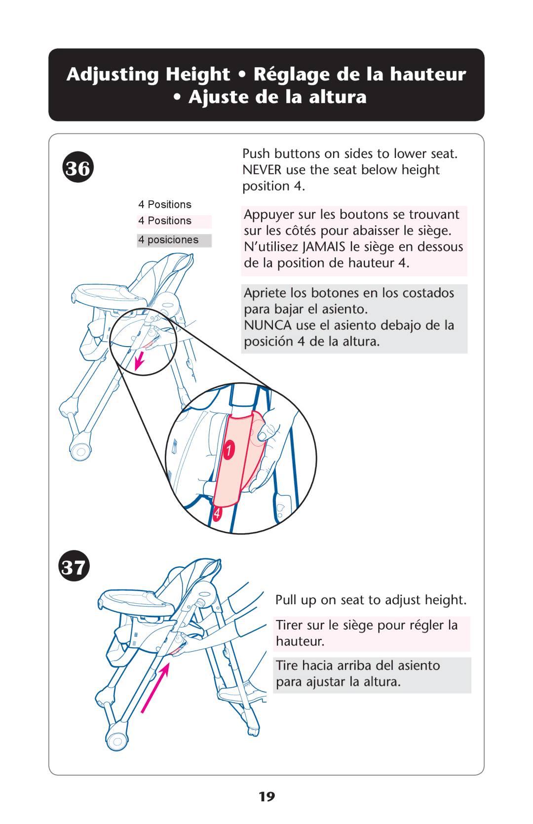 Graco ISPH039AC 4/10 manual Adjusting Height Réglage de la hauteur Ajuste de la altura 