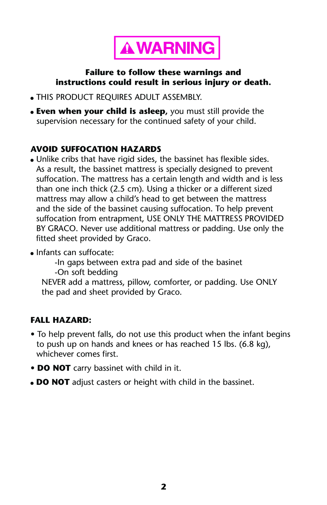 Graco ISPJ001AB manual Avoid Suffocation Hazards, Fall Hazard 