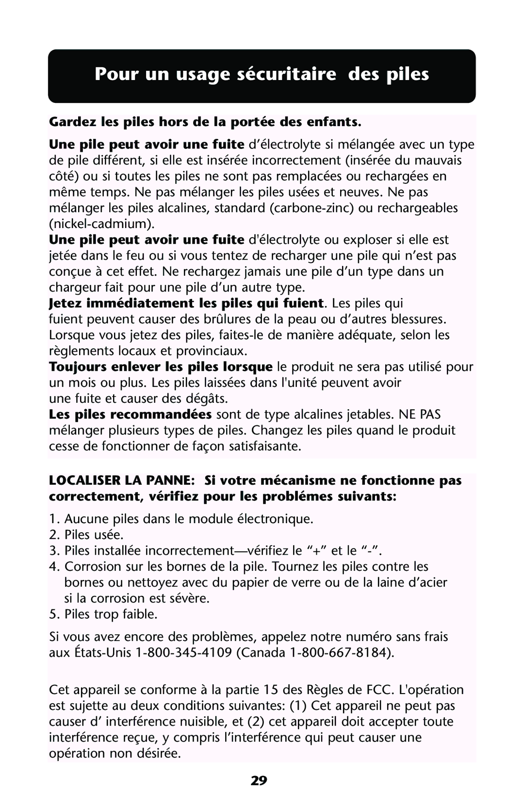 Graco ISPJ001AB manual Pour un usage sécuritaire des piles, Gardez les piles hors de la portée des enfants 