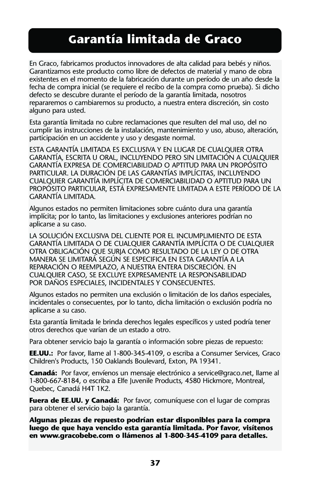 Graco ISPJ001AB manual Garantía limitada de Graco 