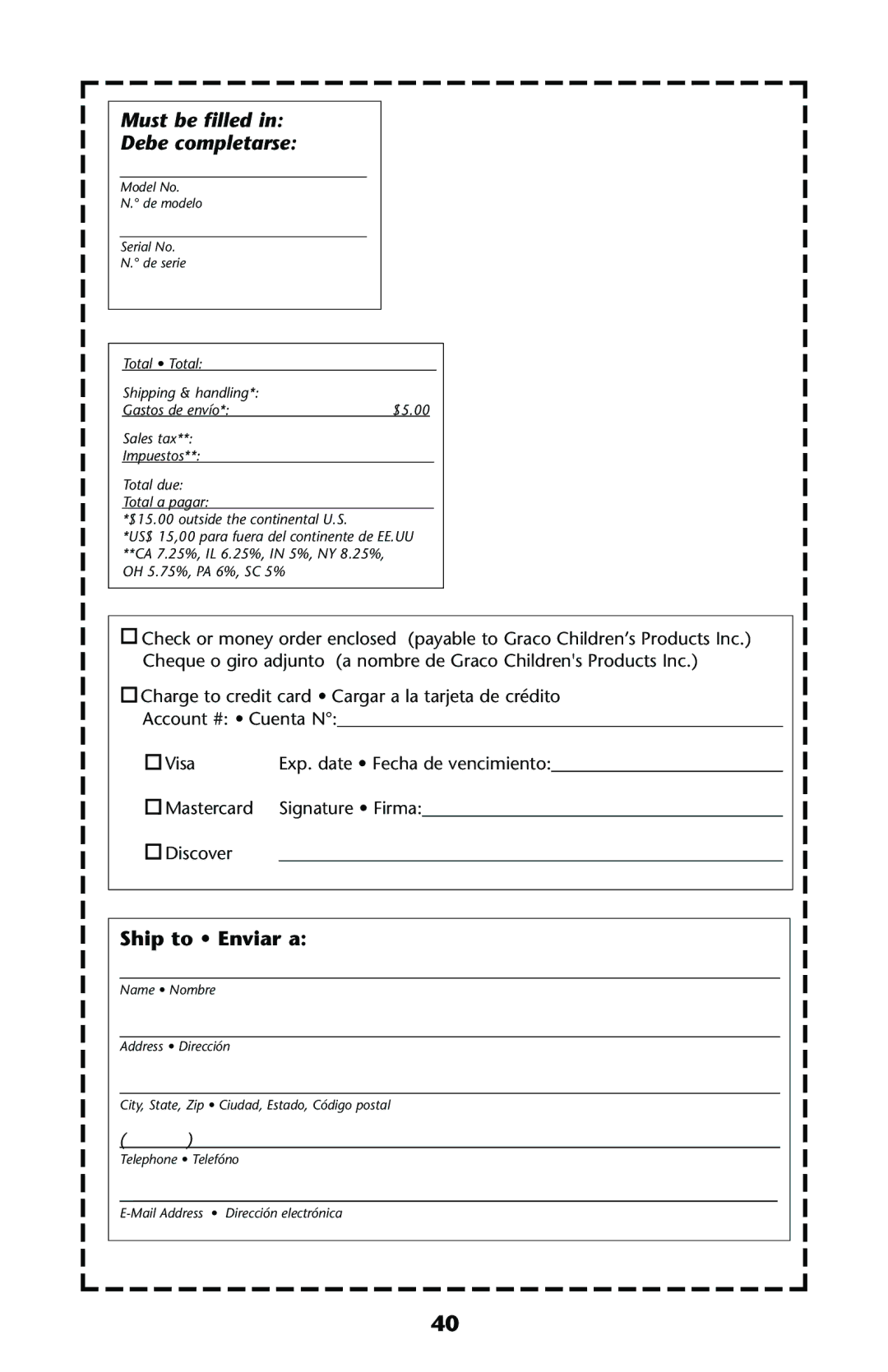 Graco ISPJ001AB manual Must be filled Debe completarse 