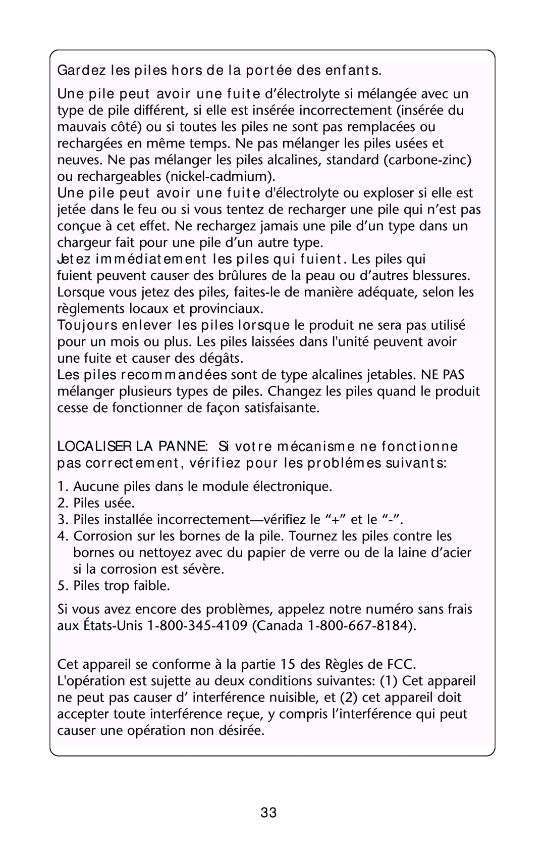 Graco ISPJ002AB manual Gardez les piles hors de la portée des enfants 