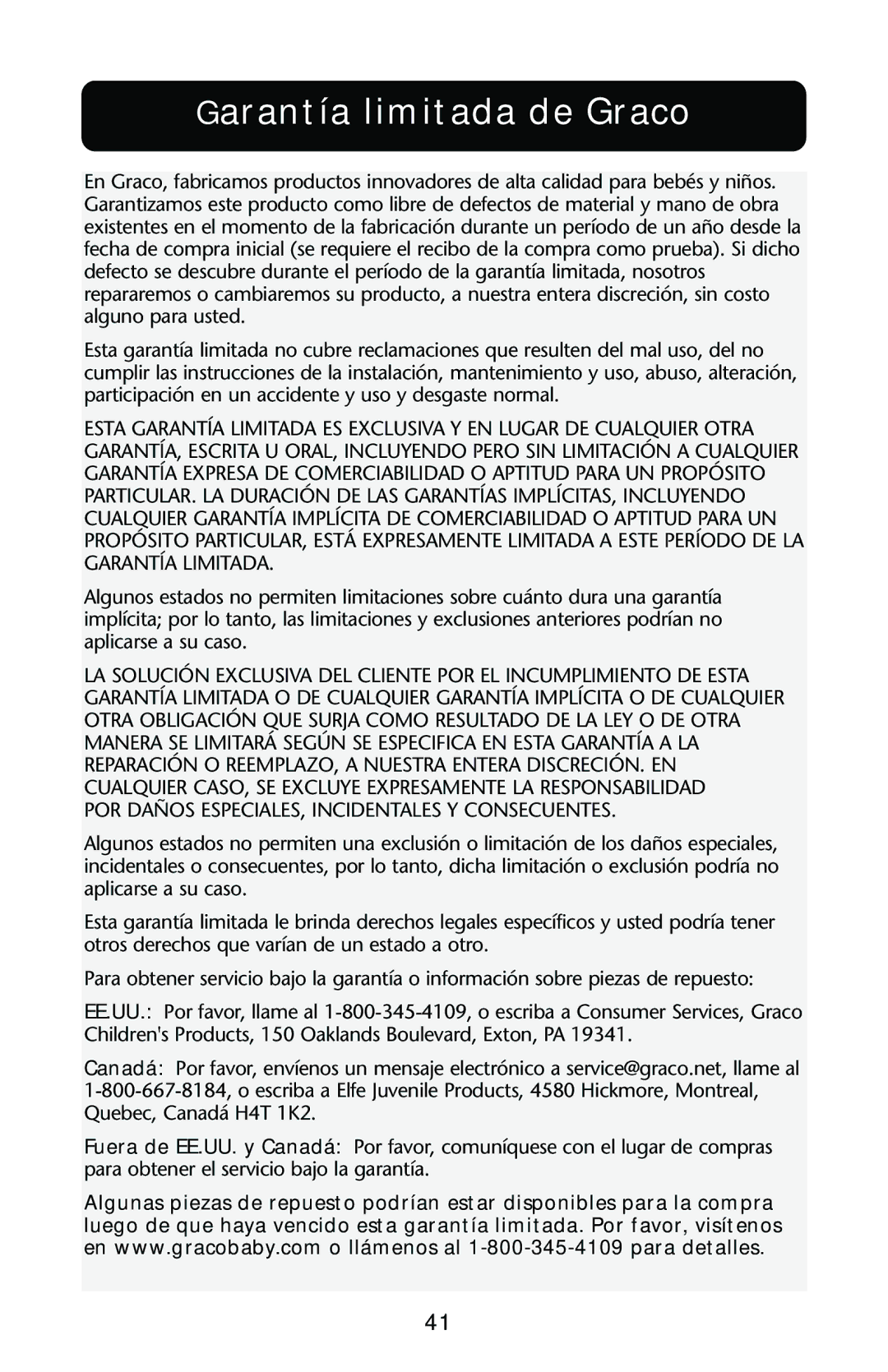 Graco ISPJ002AB manual Garantía limitada de Graco 