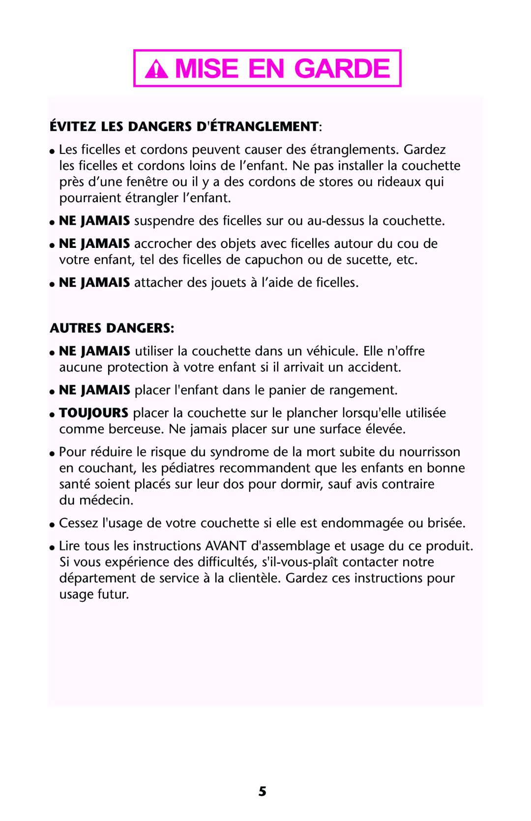 Graco ISPJ002AB manual Évitez LES Dangers Détranglement, Autres Dangers 