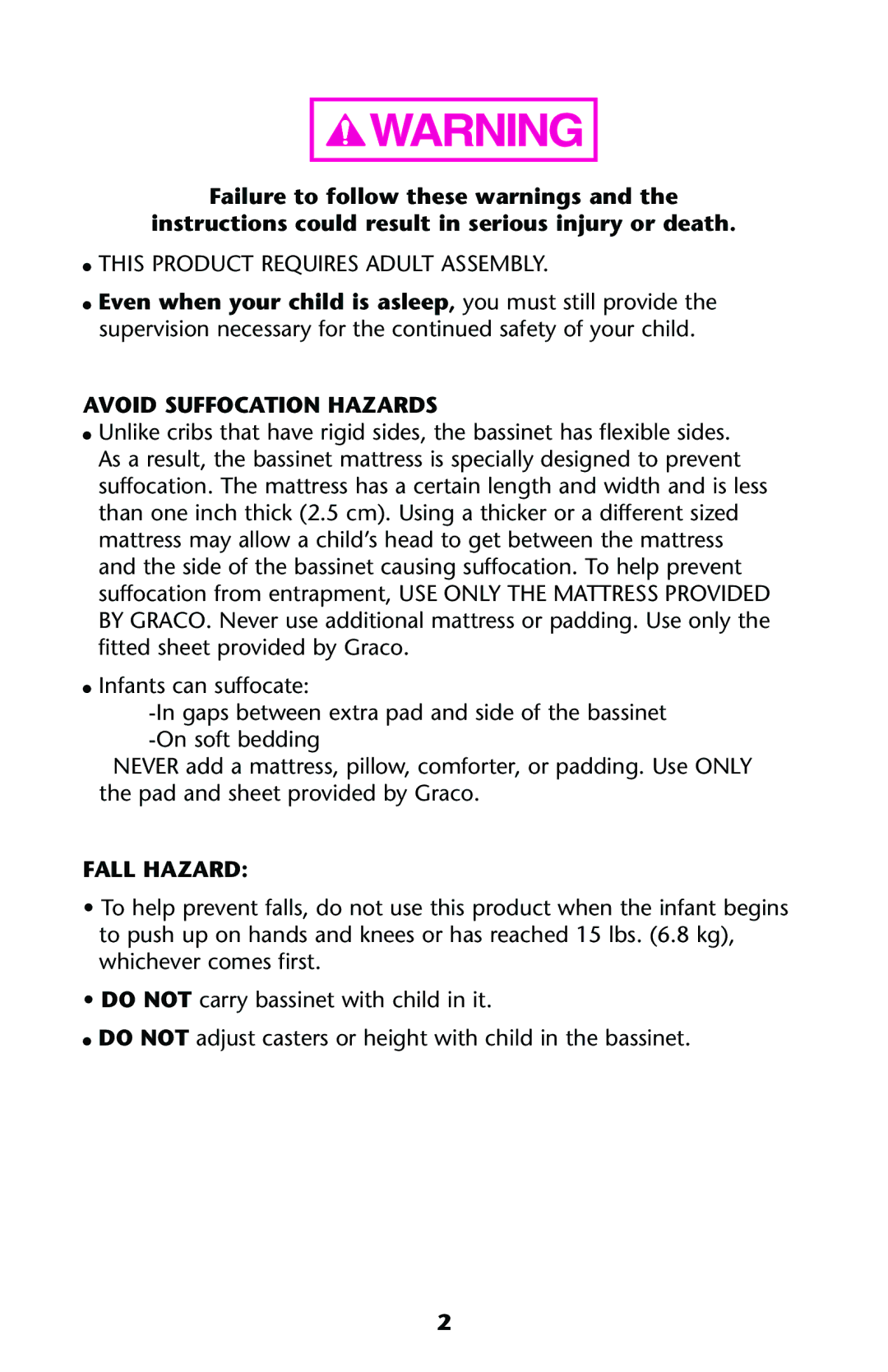 Graco ISPJ003AB manual Avoid Suffocation Hazards, Fall Hazard 