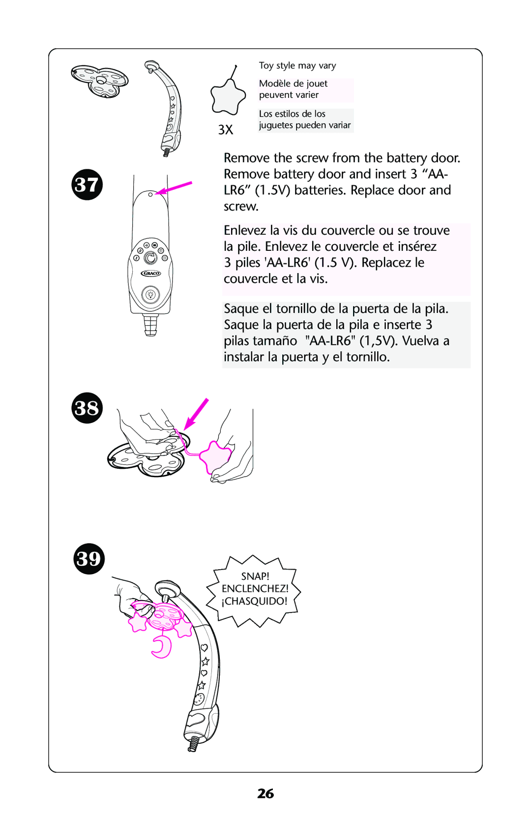 Graco ISPJ003AB manual Juguetes pueden variar 