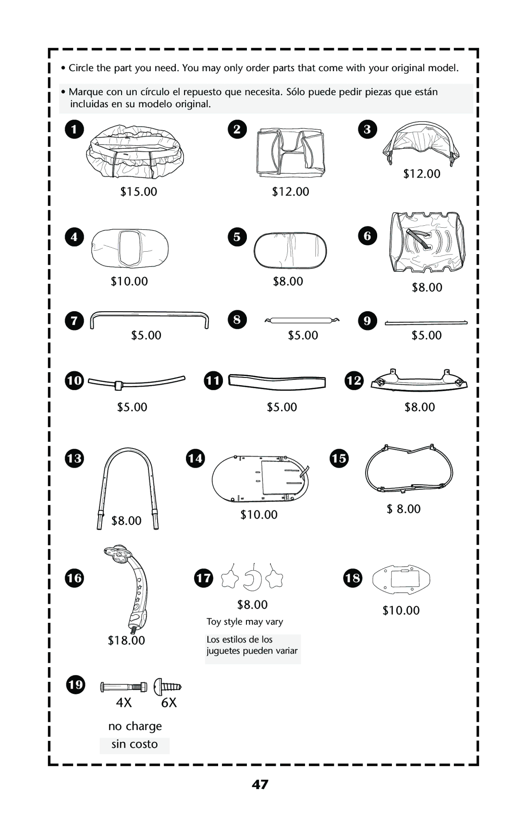 Graco ISPJ003AB manual $12.00 $15.00$12.00 $10.00 $8.00 $5.00 