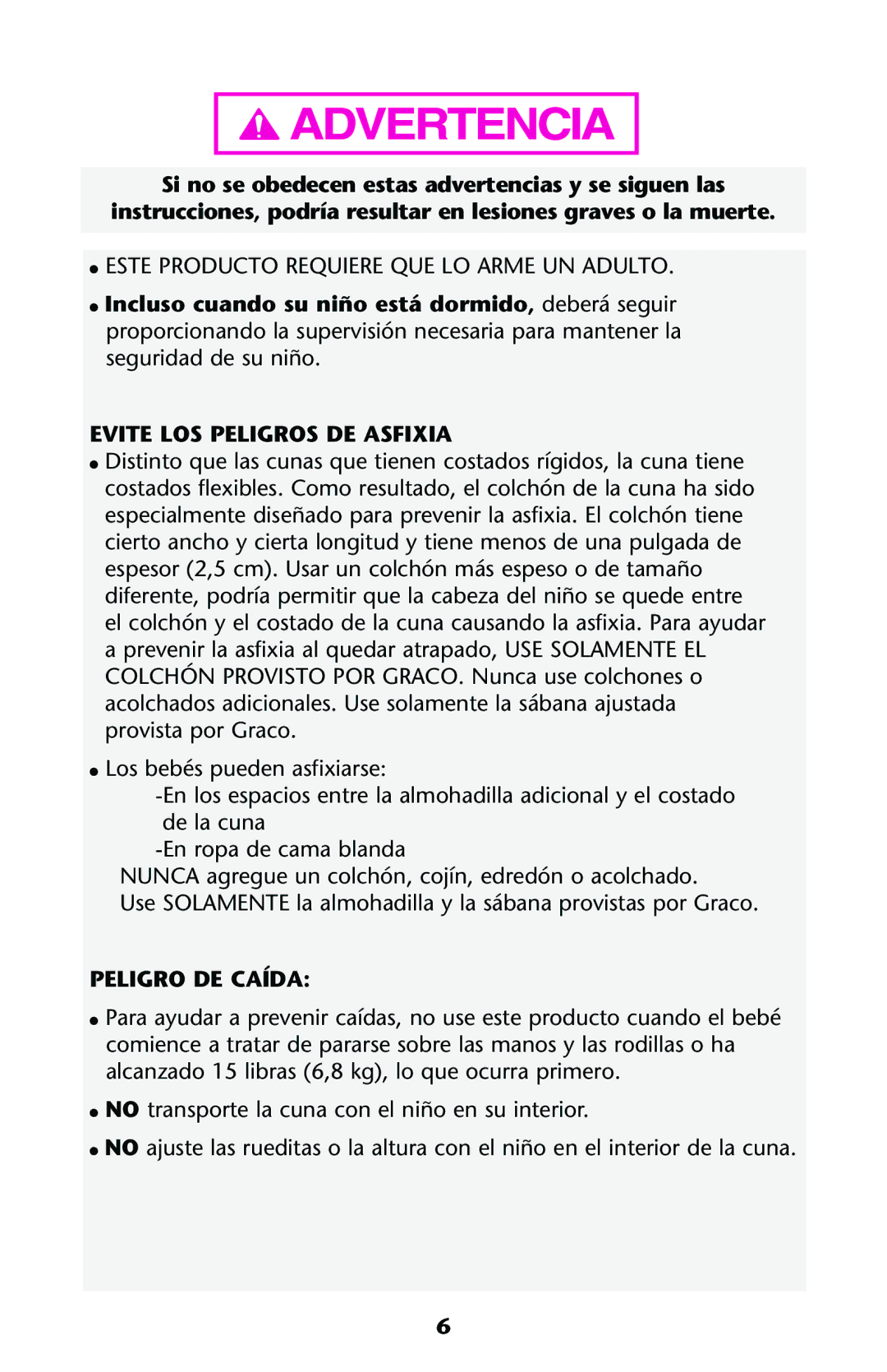 Graco ISPJ003AB manual Evite LOS Peligros DE Asfixia, Peligro DE Caída 