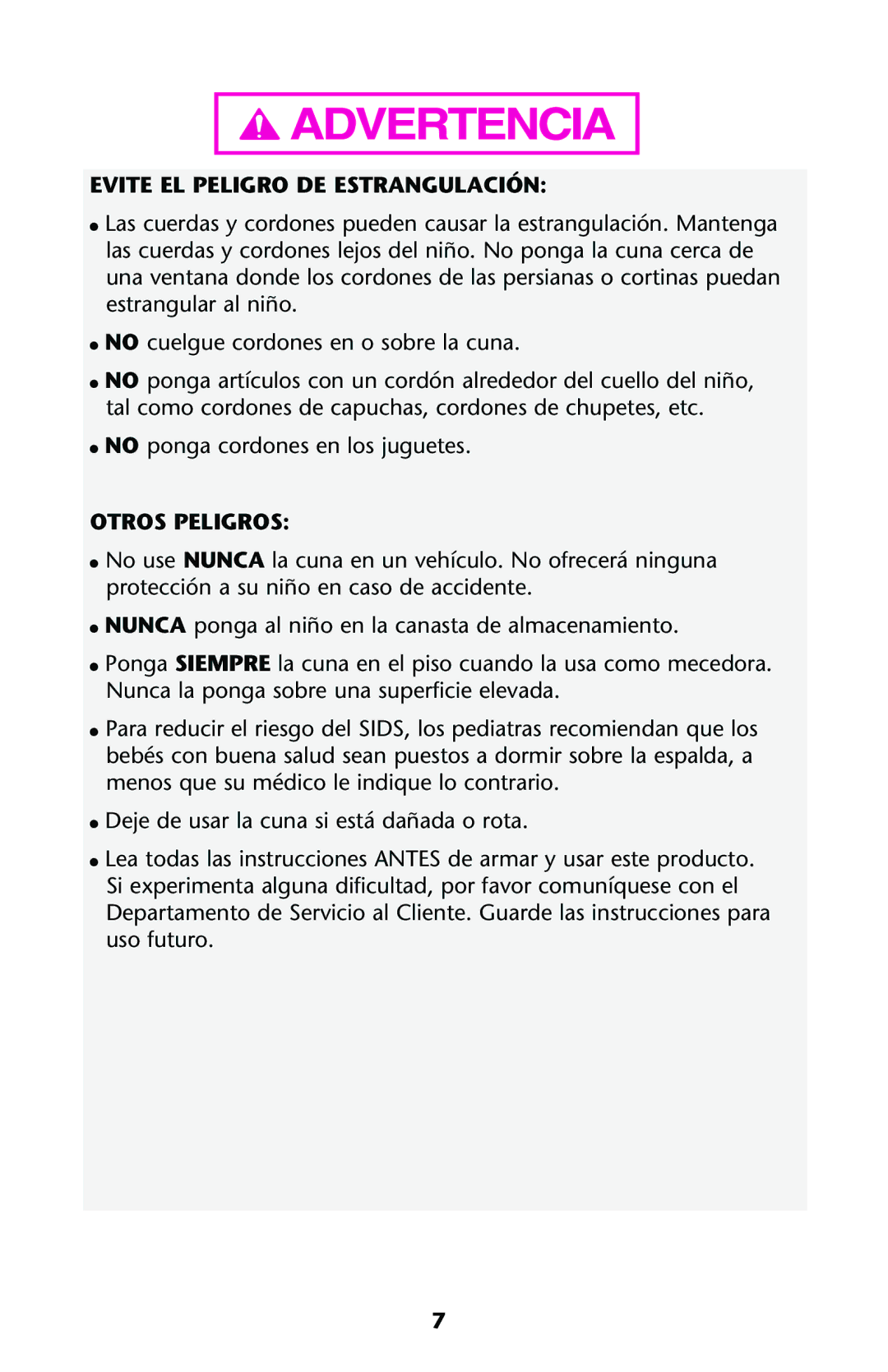 Graco ISPJ003AB manual Evite EL Peligro DE Estrangulación, Otros Peligros 