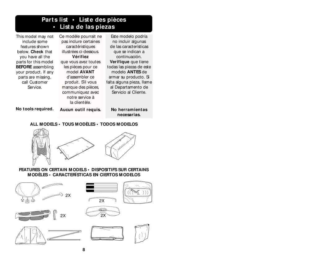 Graco ISPP004AB manual Parts list Liste des pièces Lista de las piezas, Verifique que tiene 