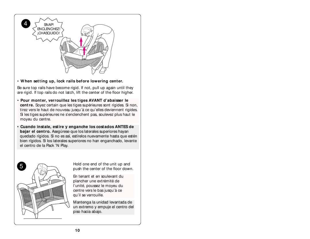 Graco ISPP008AA manual When setting up, lock rails before lowering center 