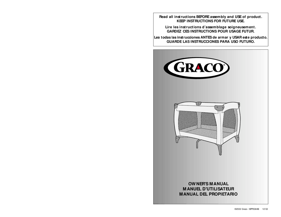 Graco ISPP008AB manual Read all instructions Before assembly and USE of product 