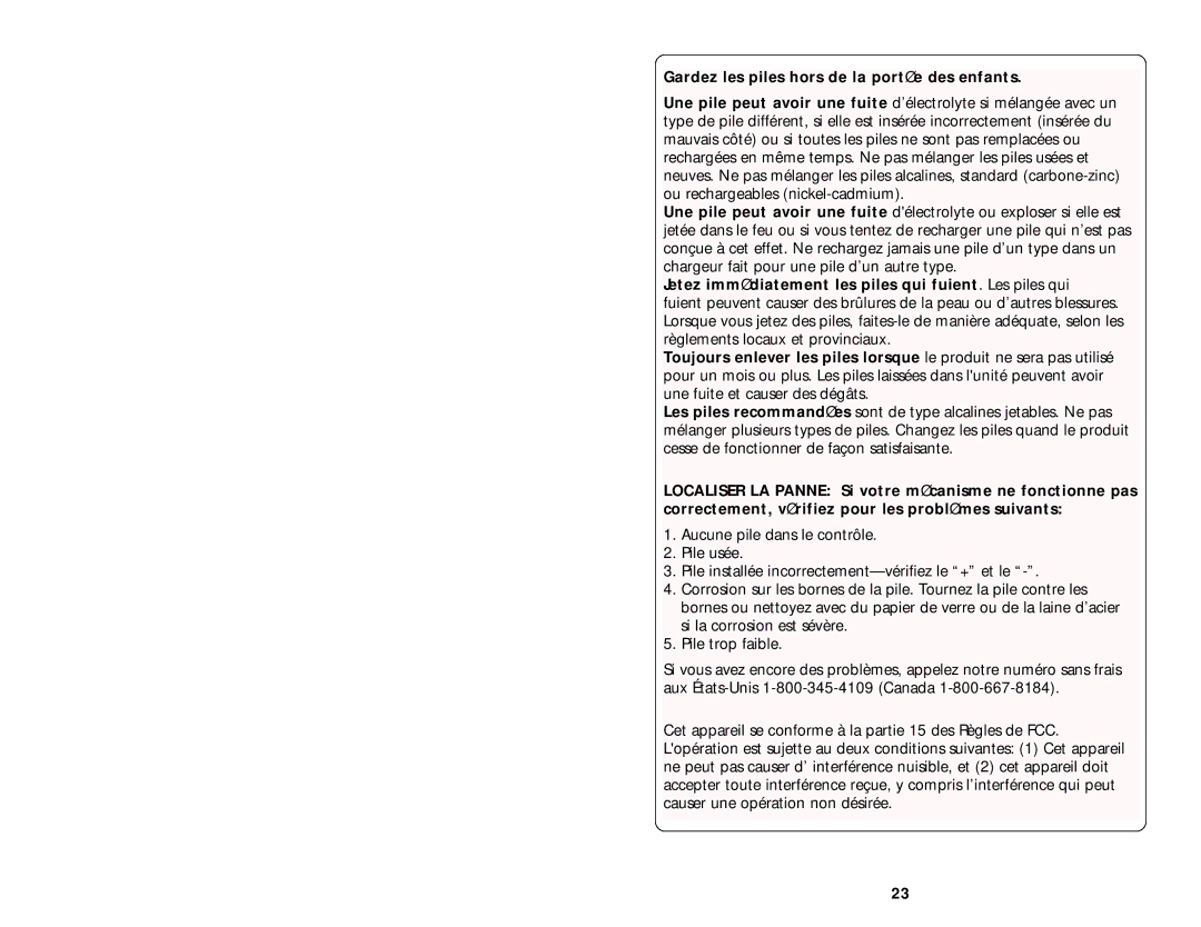 Graco ISPP008AB Gardez les piles hors de la portée des enfants, Jetez immédiatement les piles qui fuient. Les piles qui 