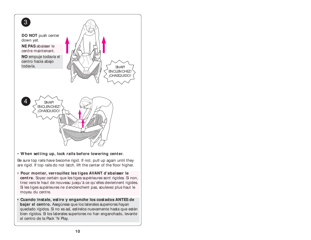 Graco ISPP020AB owner manual When setting up, lock rails before lowering center 