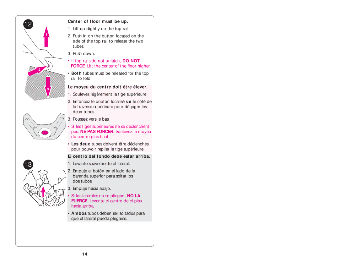 Graco ISPP020AB Center of floor must be up, Le moyeu du centre doit être élever, El centro del fondo debe estar arriba 