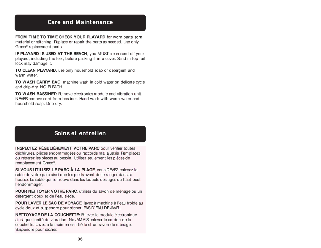 Graco ISPP025AA manual Care and Maintenance, Soins et entretien 