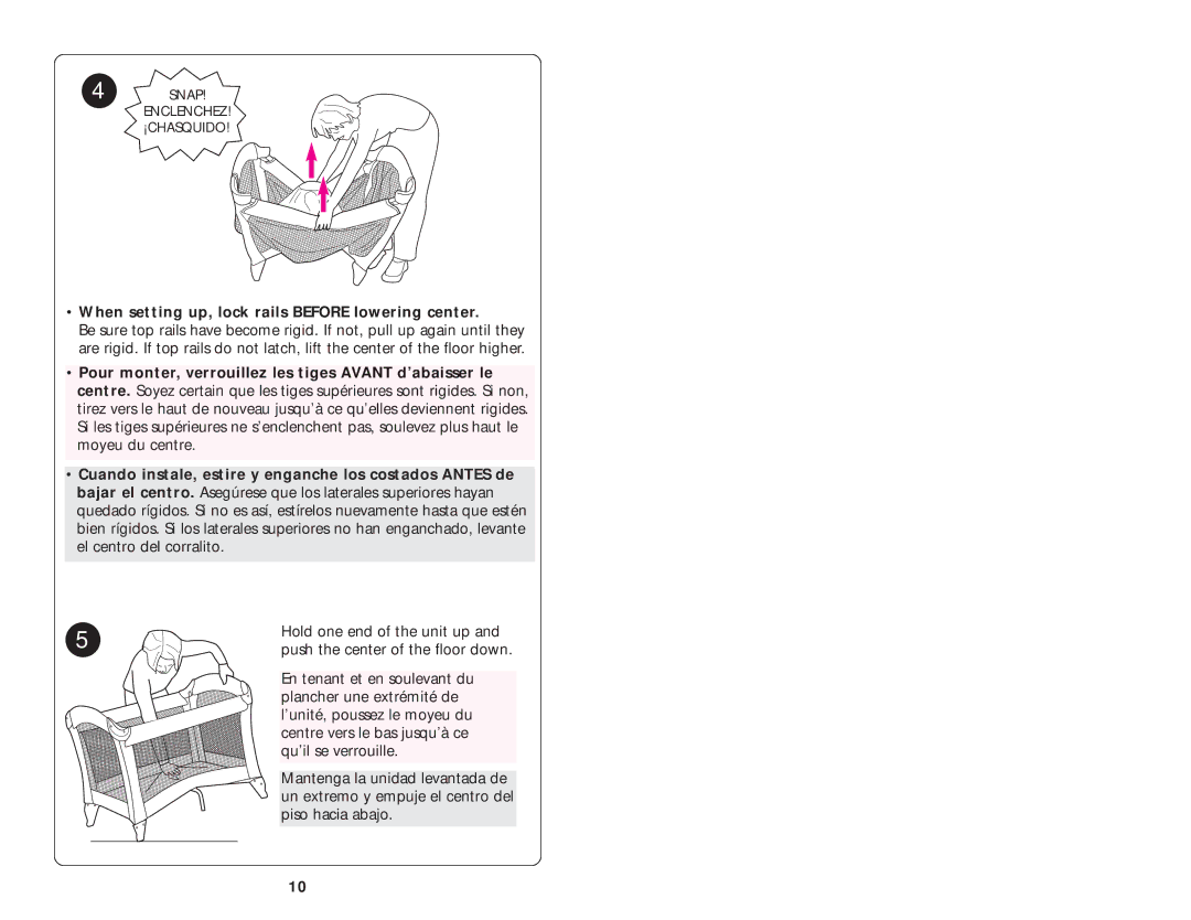 Graco ISPP025AA manual When setting up, lock rails Before lowering center 