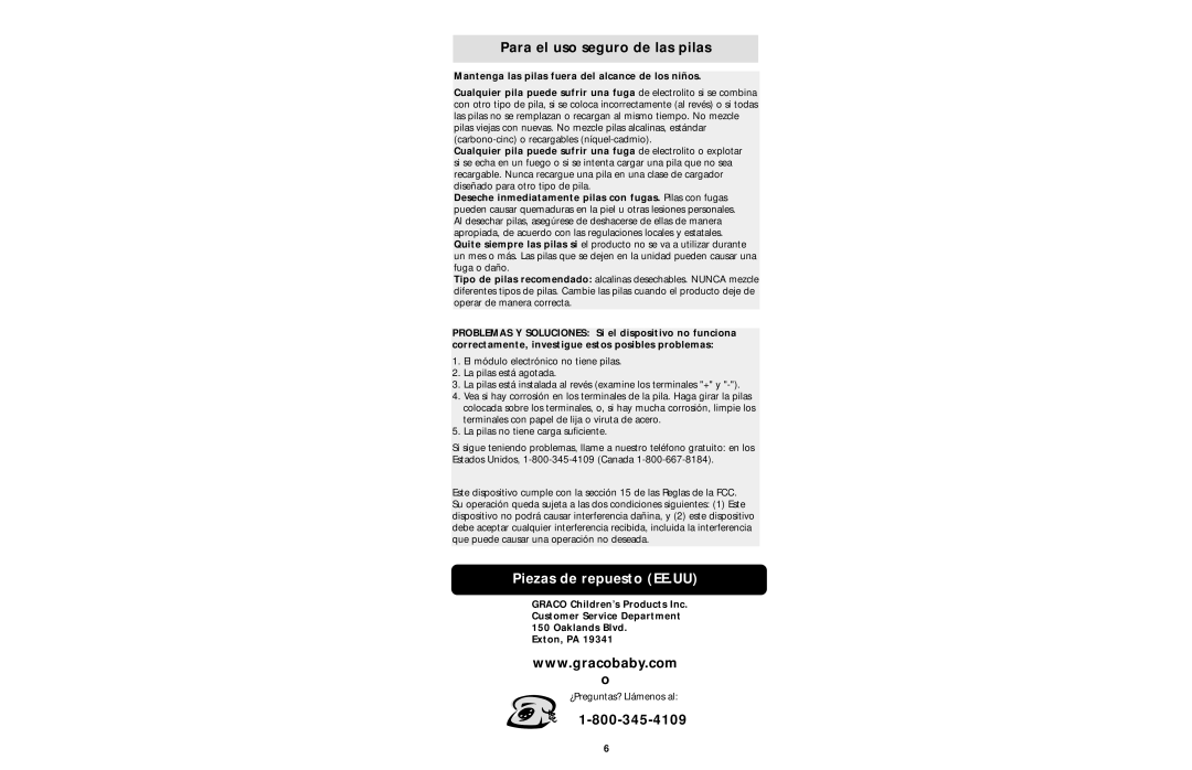 Graco ISPP026AB owner manual Para el uso seguro de las pilas, Piezas de repuesto EE.UU 