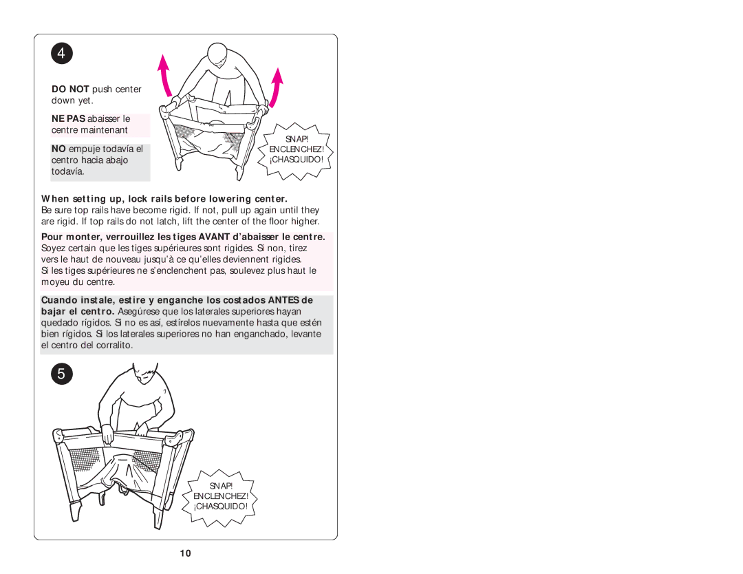 Graco ISPP027AB manual When setting up, lock rails before lowering center 