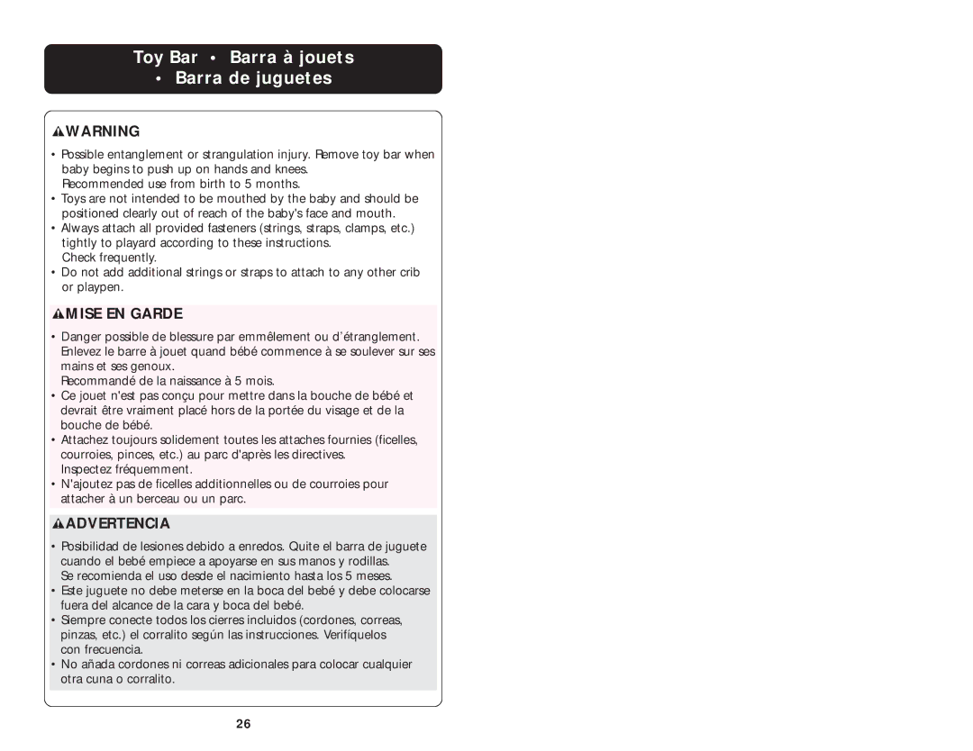 Graco ISPP027AB manual Toy Bar Barra à jouets Barra de juguetes 