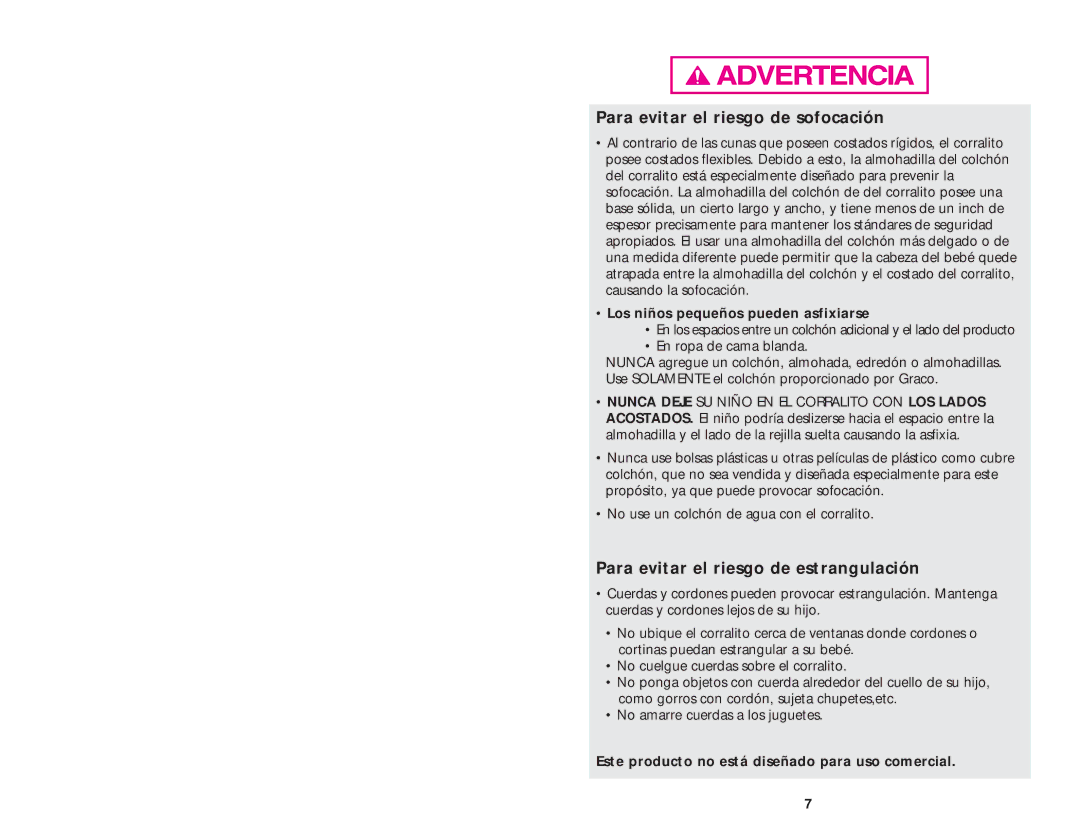 Graco ISPP027AB manual Para evitar el riesgo de sofocación, Para evitar el riesgo de estrangulación 