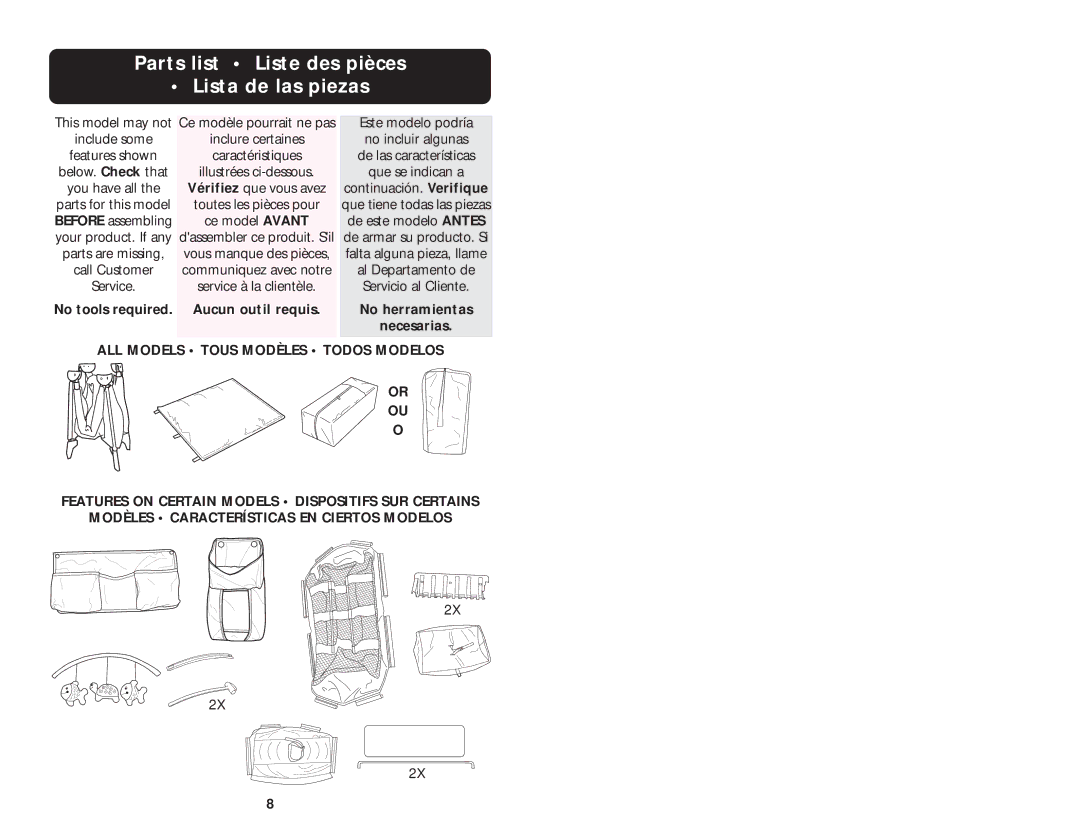 Graco ISPP027AB Parts list Liste des pièces Lista de las piezas, No tools required Aucun outil requis No herramientas 