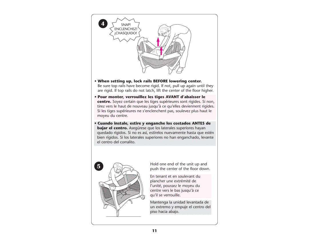 Graco ISPP045AC manual When setting up, lock rails Before lowering center 